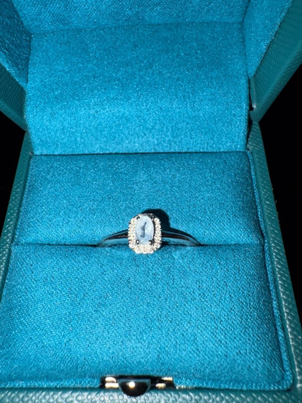 Effy 14k White Gold Aquamarine & Diamond Ring Size 7 - Picture 2 of 5